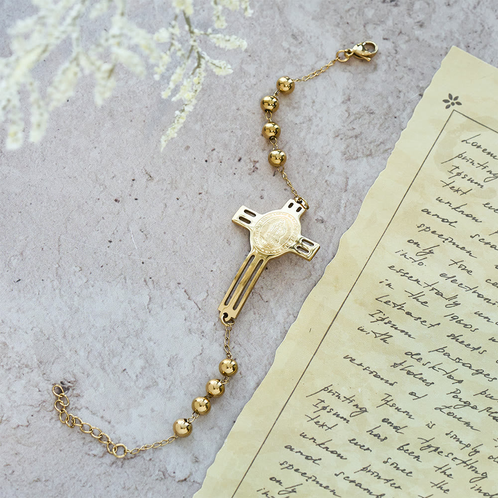 Pulsera de Cuentas Llena de Gracia: Dije de Cruz para Recordatorios Suaves