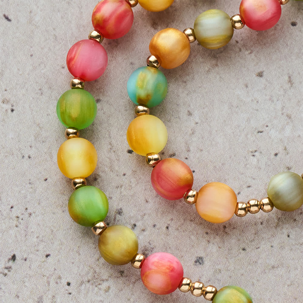 Pulsera Rosario Arcoíris de Fe Vibrante: Cuentas de Colores y Virgen Dorada Sagrada