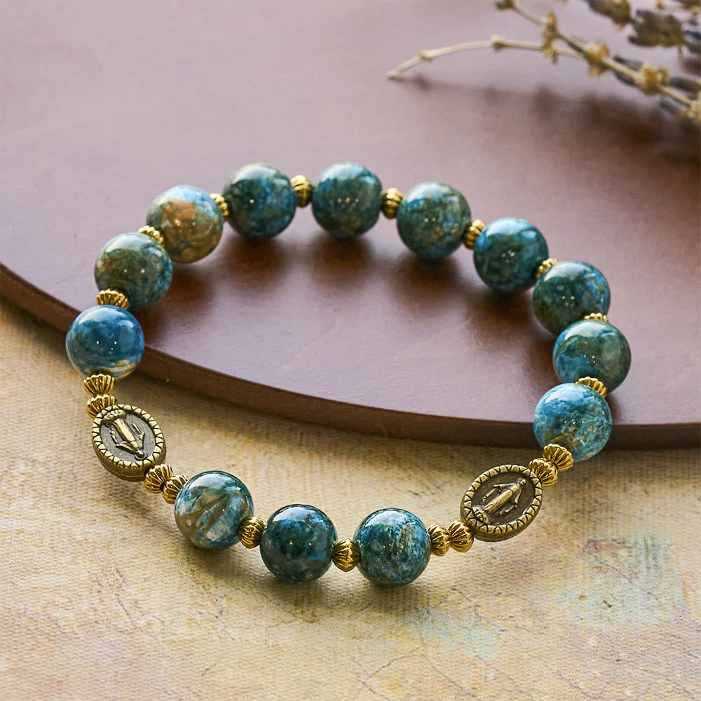Pulsera Devocional Vintage Azul de 10 mm Estilo Óleo con Medalla Milagrosa