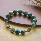 Pulsera Devocional Vintage Azul de 10 mm Estilo Óleo con Medalla Milagrosa