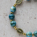 Pulsera Devocional Vintage Azul de 10 mm Estilo Óleo con Medalla Milagrosa