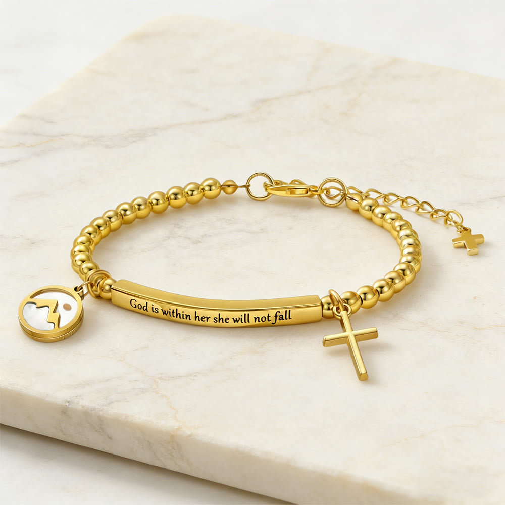Pulsera de Cruz con Semilla de Mostaza y Cuentas Doradas con Tarjeta de Regalo