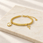 Mustard Seed & Golden Bead Cross Bracelet with God Is Within Her Gift