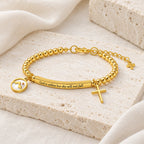 Mustard Seed & Golden Bead Cross Bracelet with God Is Within Her Gift