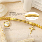 Pulsera de Cruz con Semilla de Mostaza y Cuentas Doradas con Tarjeta de Regalo