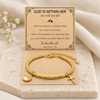 Mustard Seed & Golden Bead Cross Bracelet with God Is Within Her Gift
