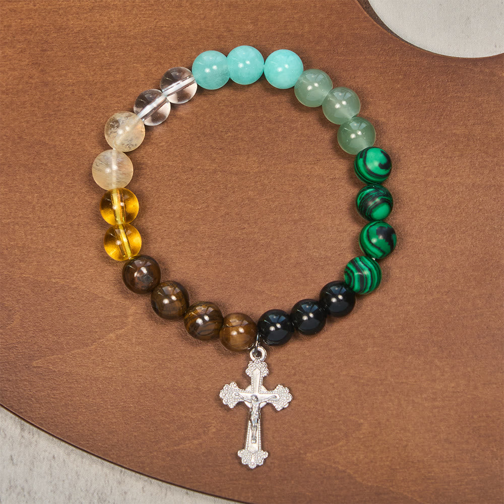 Pulsera de Fe con Piedras Naturales Variadas y Cruz: Una Fe que Brilla con Naturalidad