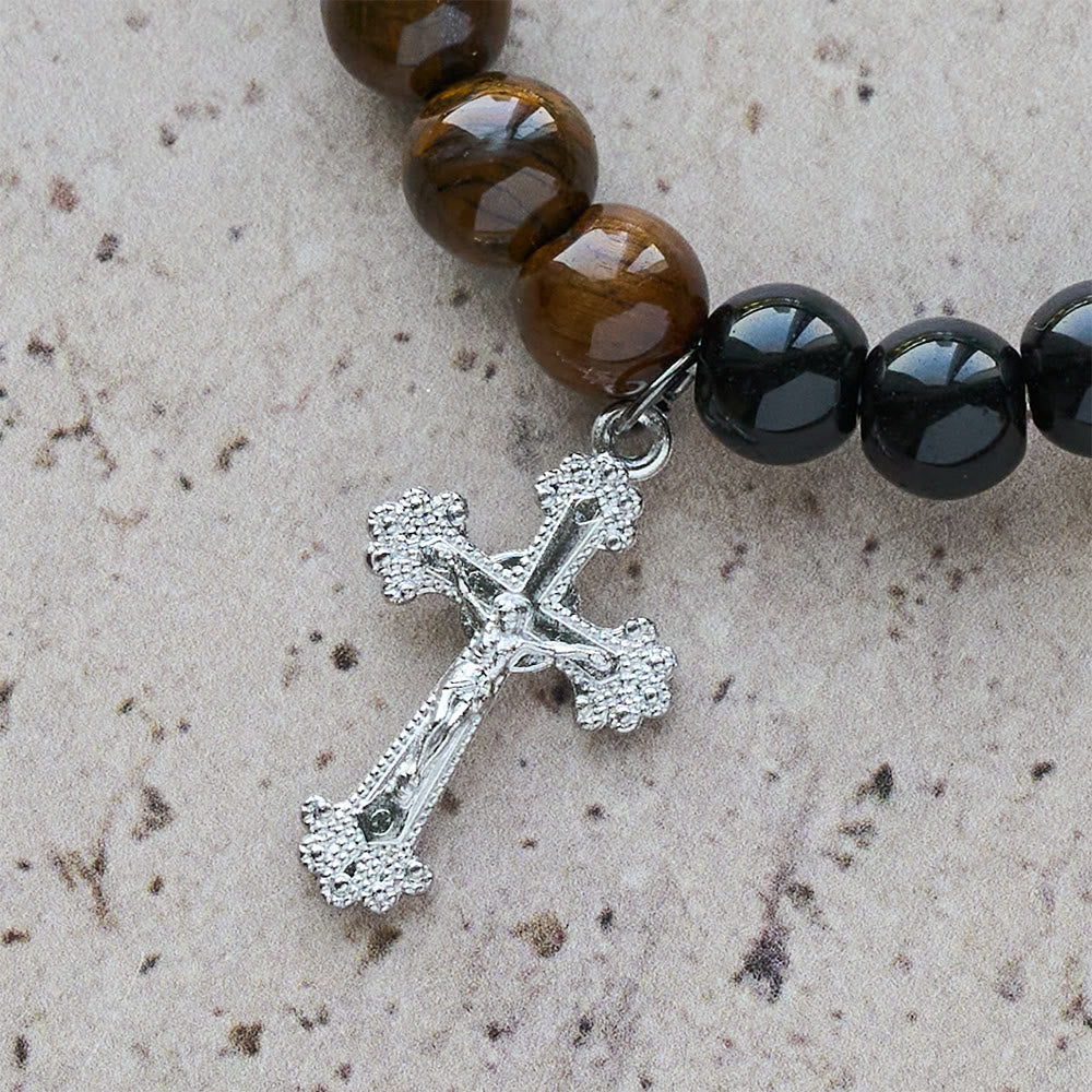 Pulsera de Fe con Piedras Naturales Variadas y Cruz: Una Fe que Brilla con Naturalidad