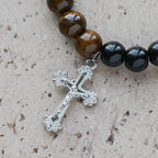 Pulsera de Fe con Piedras Naturales Variadas y Cruz: Una Fe que Brilla con Naturalidad