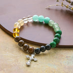 Pulsera de Fe con Piedras Naturales Variadas y Cruz: Una Fe que Brilla con Naturalidad