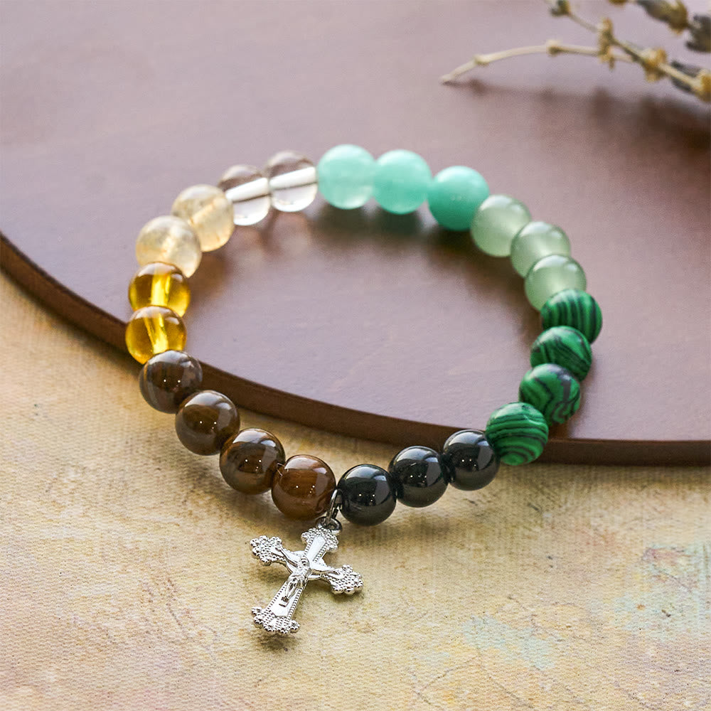 Pulsera de Fe con Piedras Naturales Variadas y Cruz: Una Fe que Brilla con Naturalidad