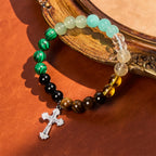 Pulsera de Fe con Piedras Naturales Variadas y Cruz: Una Fe que Brilla con Naturalidad