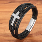 Pulsera de Cuero Trenzado con Cruz: Gracia Firme para el Día a Día