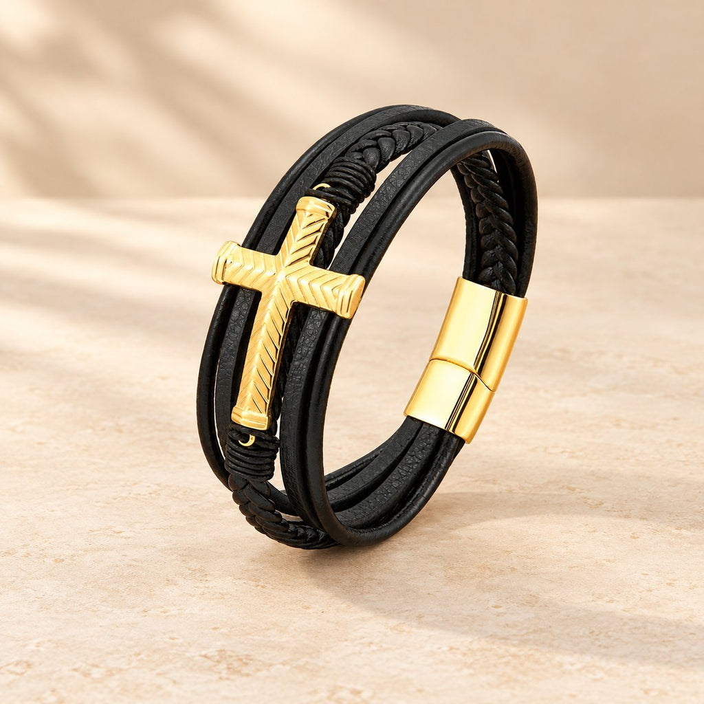 Three-Style Cross Leather Bracelet