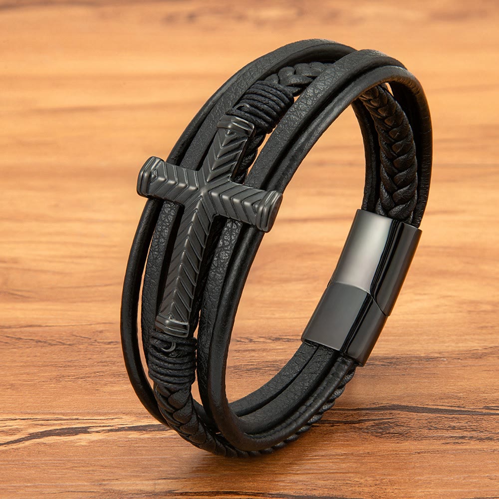 Pulsera de Cuero con Cruz en Tres Estilos: Fe Personalizada en Cada Hebra