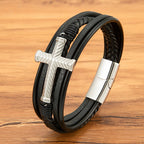 Pulsera de Cuero con Cruz en Tres Estilos: Fe Personalizada en Cada Hebra