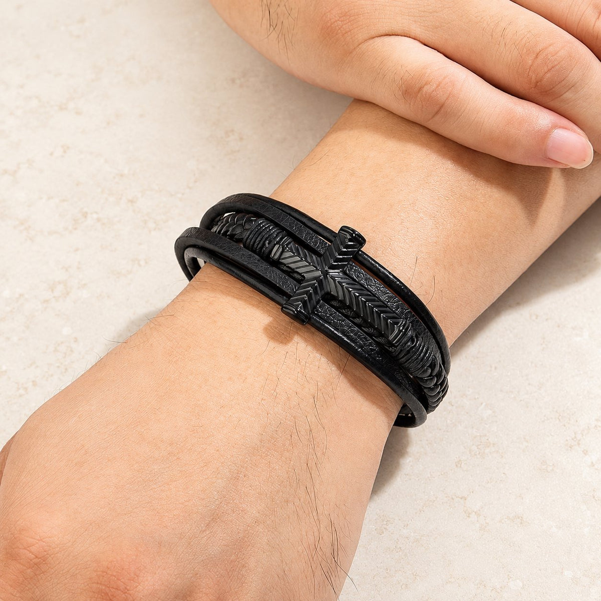 Three-Style Cross Leather Bracelet