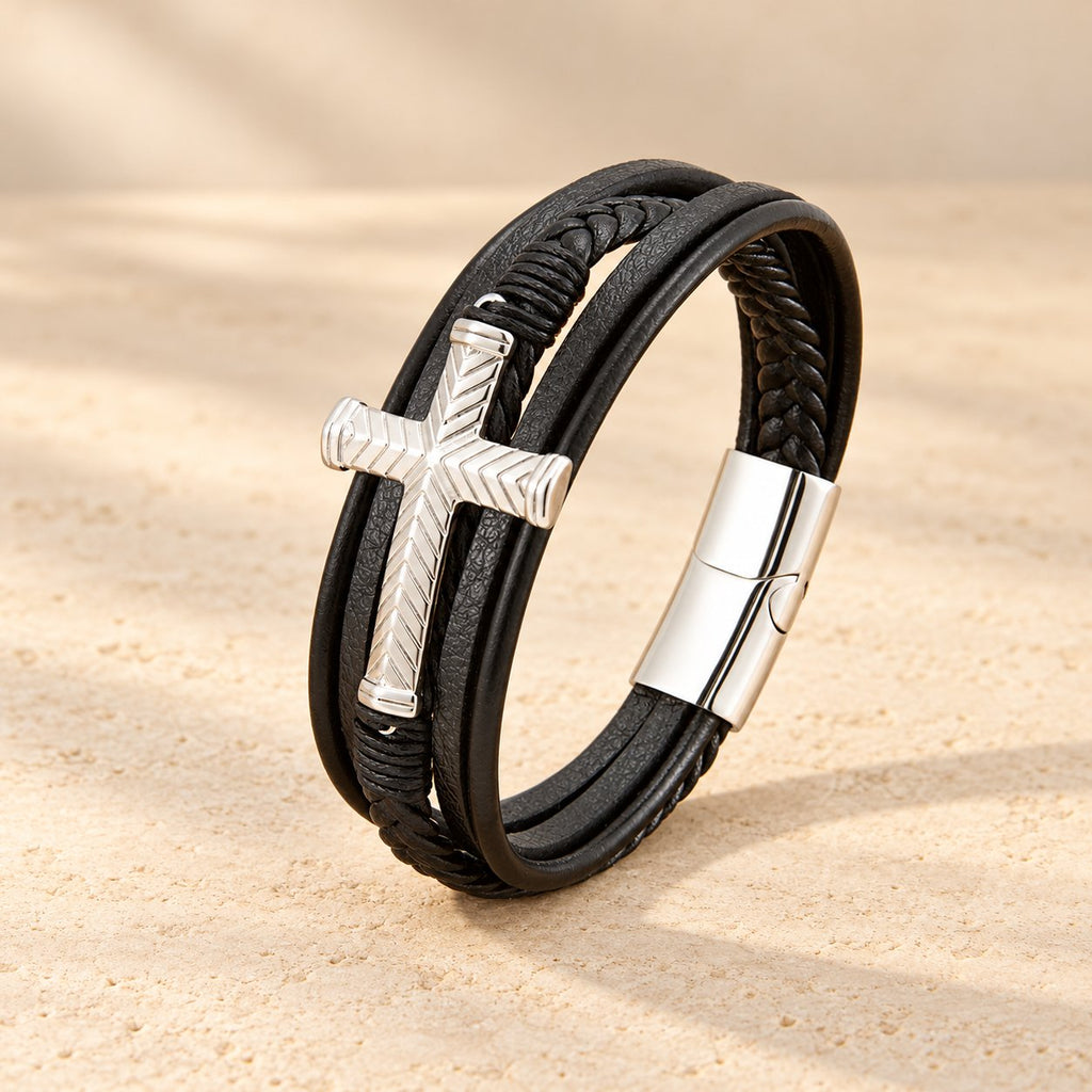 Three-Style Cross Leather Bracelet