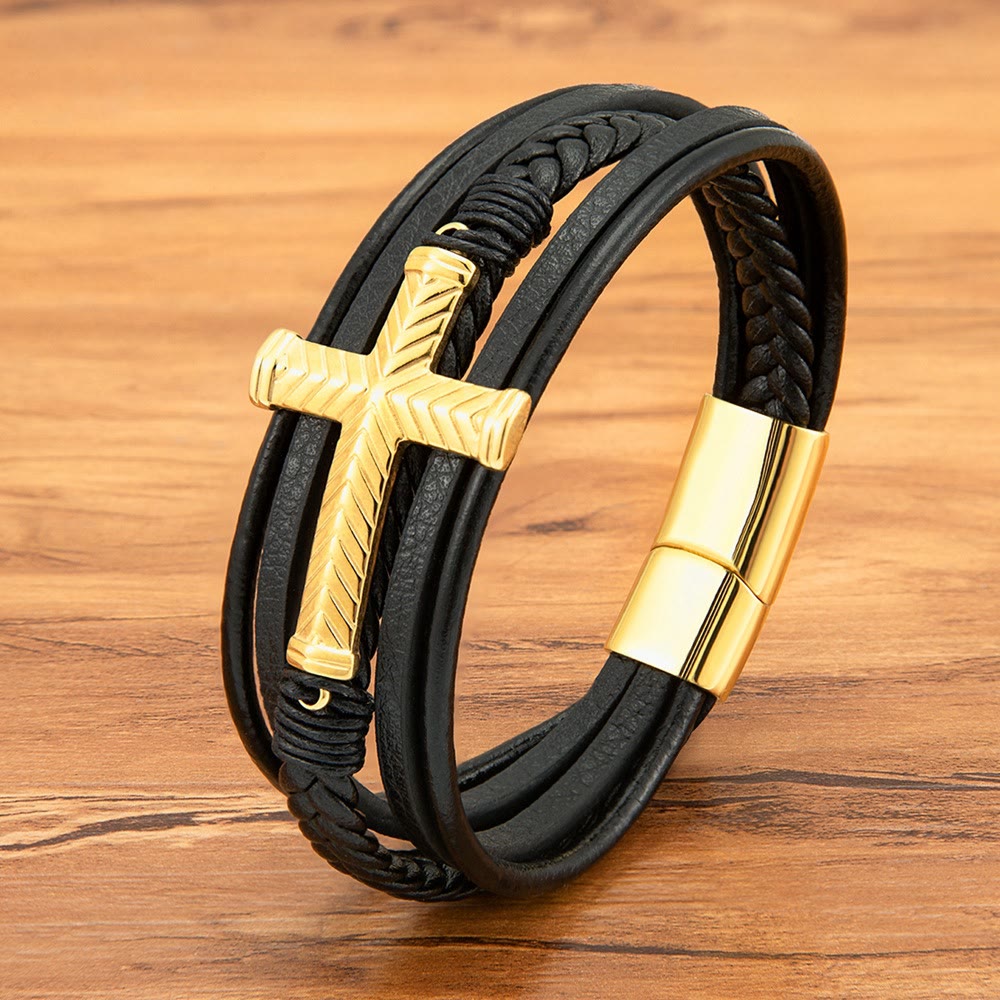 Pulsera de Cuero con Cruz en Tres Estilos: Fe Personalizada en Cada Hebra