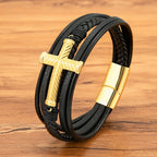 Pulsera de Cuero con Cruz en Tres Estilos: Fe Personalizada en Cada Hebra