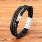 Pulsera de Cruz por Capas con Cuentas de Ojo de Tigre: Devoción Serena con Textura Rica