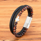 Pulsera de Cruz por Capas con Cuentas de Ojo de Tigre: Devoción Serena con Textura Rica