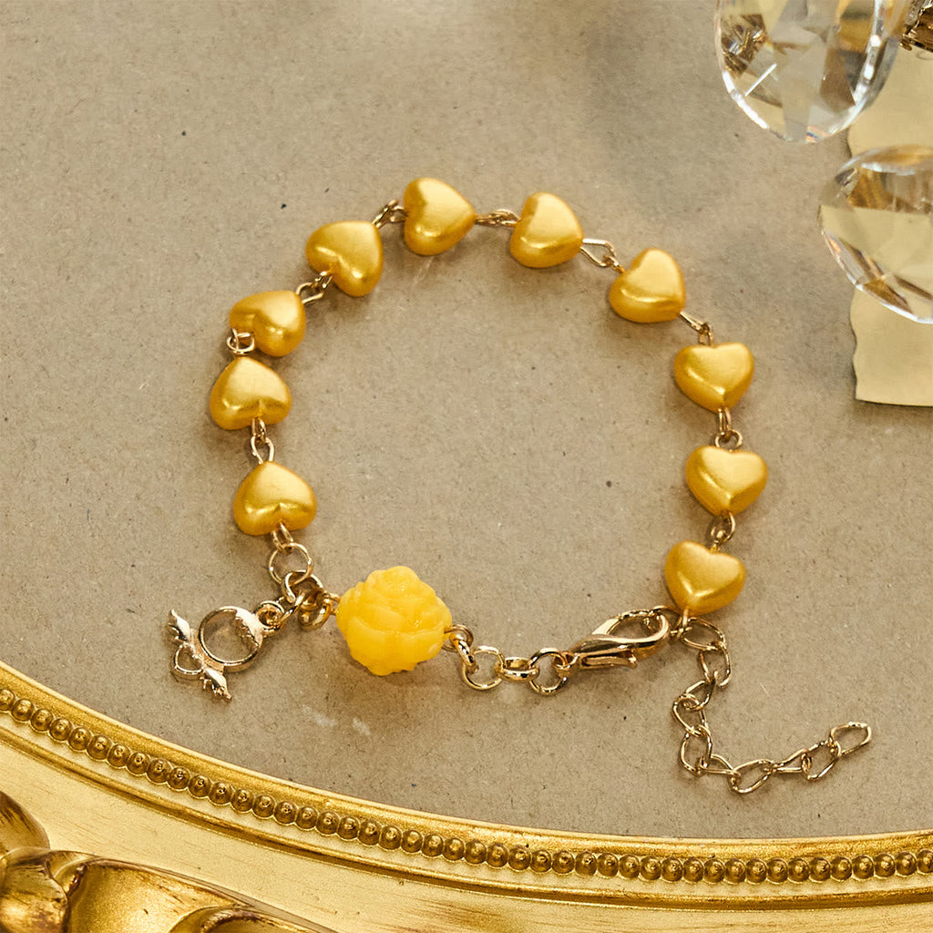 Set de Rosario y Pulsera de Cuentas de Corazón Amarillo: Compañero de Gracia Diaria