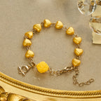 Set de Rosario y Pulsera de Cuentas de Corazón Amarillo: Compañero de Gracia Diaria