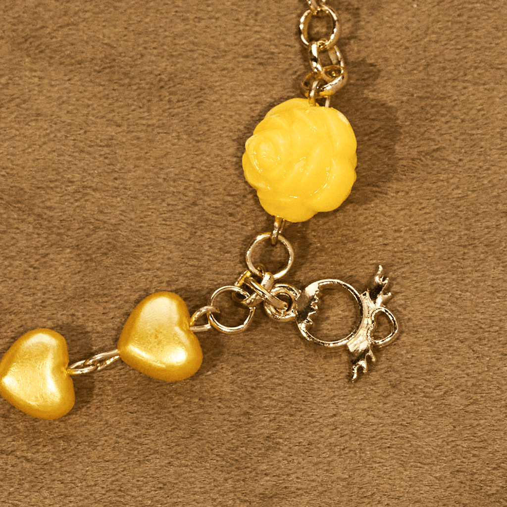 Set de Rosario y Pulsera de Cuentas de Corazón Amarillo: Compañero de Gracia Diaria
