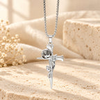 Rose Wrapped Cross Faith Necklace with Gothic Floral Design