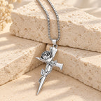 Rose Wrapped Cross Faith Necklace with Gothic Floral Design