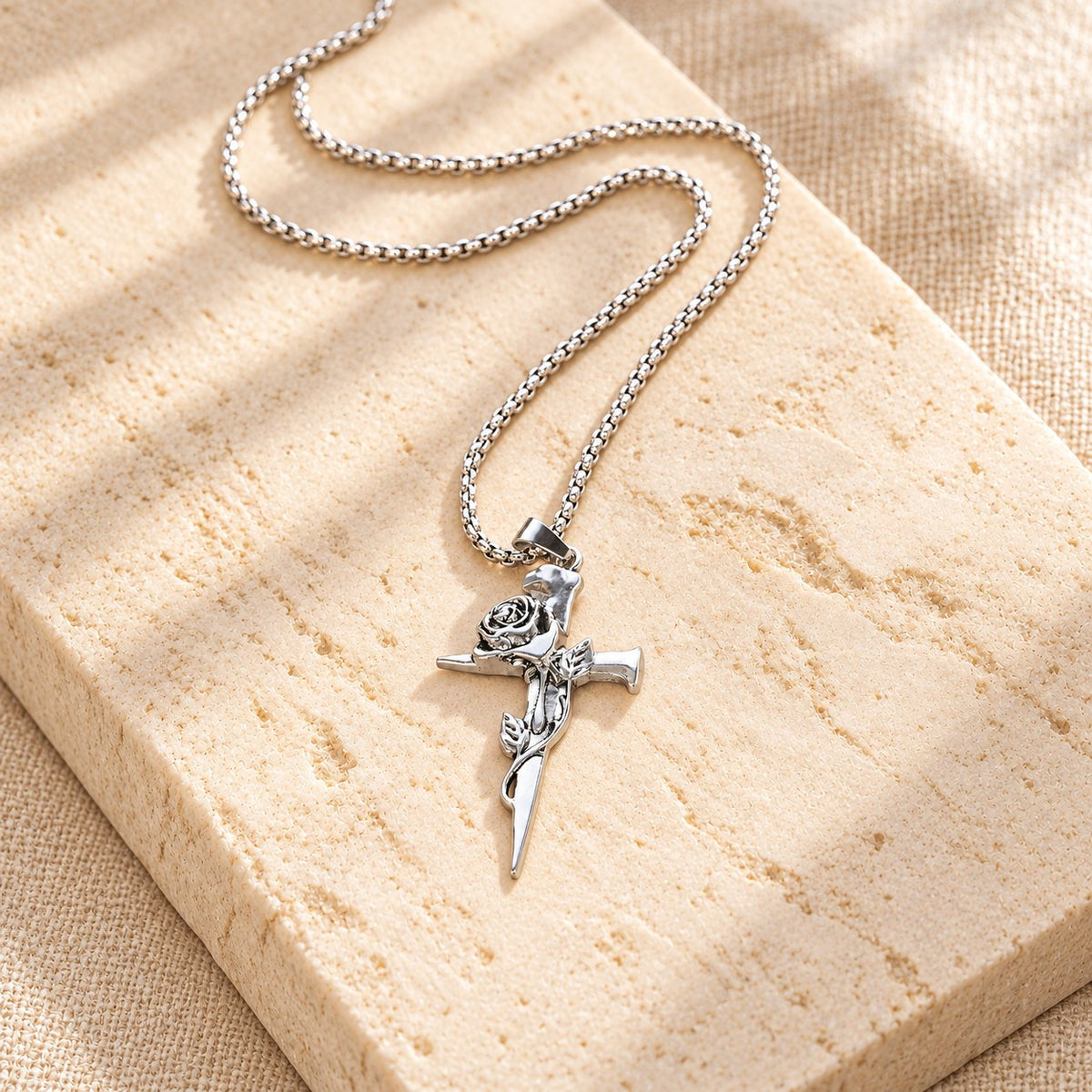 Rose Wrapped Cross Faith Necklace with Gothic Floral Design