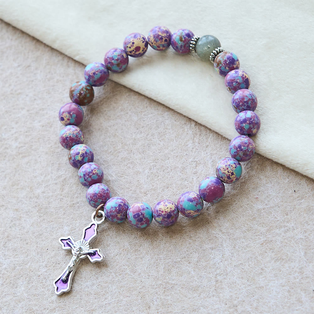 Pulsera de Ágata Morada Veteada: Fe Distintiva con Textura Terrenal