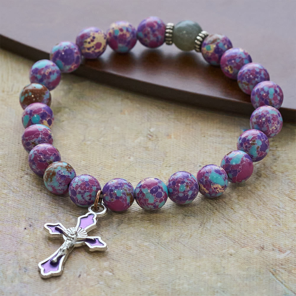 Pulsera de Ágata Morada Veteada: Fe Distintiva con Textura Terrenal