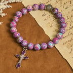 Pulsera de Ágata Morada Veteada: Fe Distintiva con Textura Terrenal