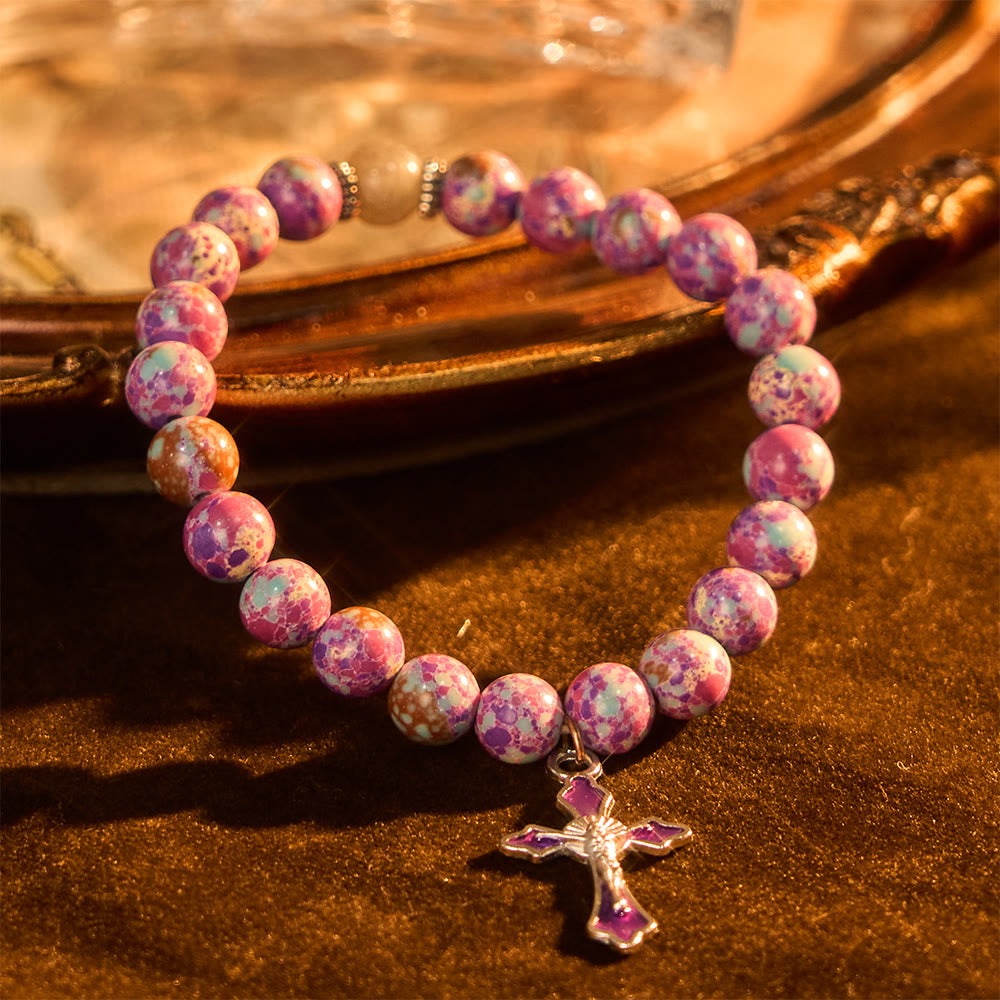 Pulsera de Ágata Morada Veteada: Fe Distintiva con Textura Terrenal