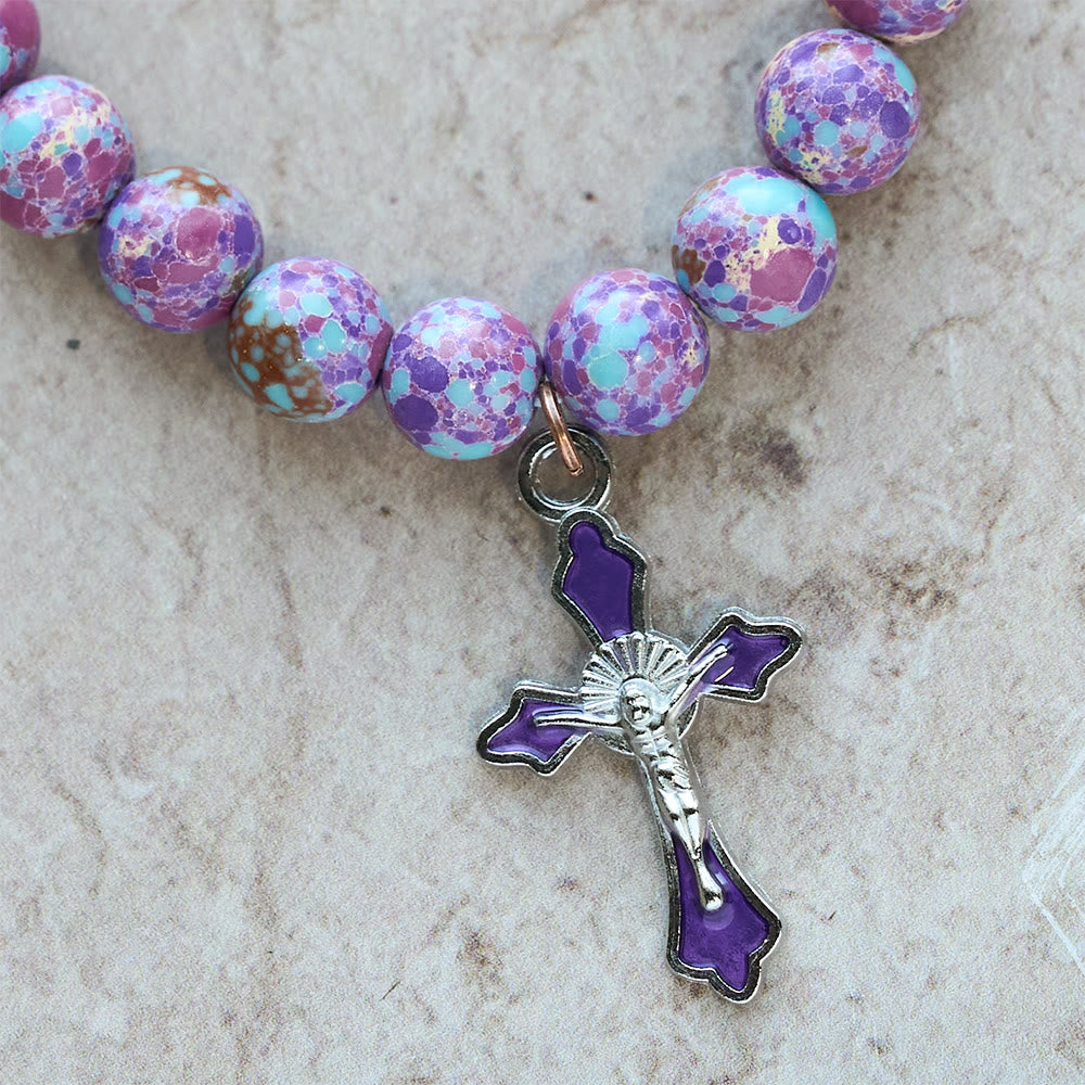 Pulsera de Ágata Morada Veteada: Fe Distintiva con Textura Terrenal