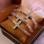 Pulsera de Cruz Blanca y Azul Pavo Real: Fe Envuelta en Brillo