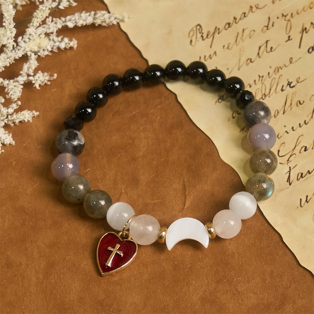 Pulsera Degradada de Marea con Cruz de Corazón Rojo: Una Fe que Nunca se Apaga