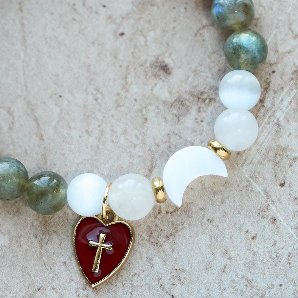 Pulsera Degradada de Marea con Cruz de Corazón Rojo: Una Fe que Nunca se Apaga