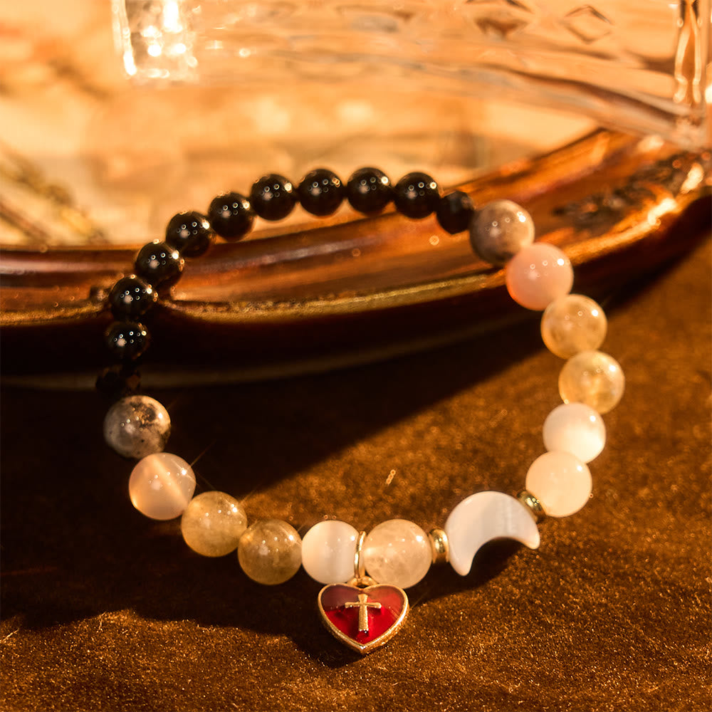 Pulsera Degradada de Marea con Cruz de Corazón Rojo: Una Fe que Nunca se Apaga