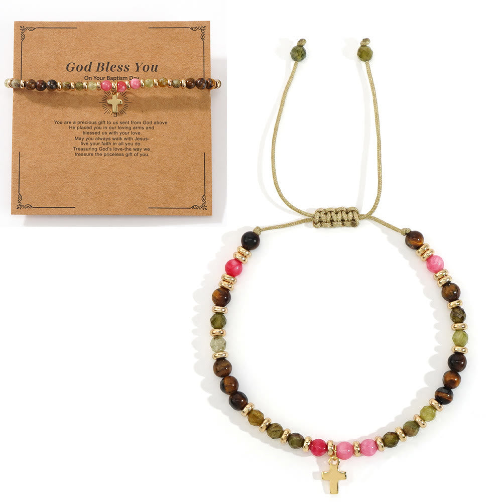 Pulsera de Piedra Natural y Cruz con Serie de Tarjetas Bíblicas: Devoción para Momentos Especiales