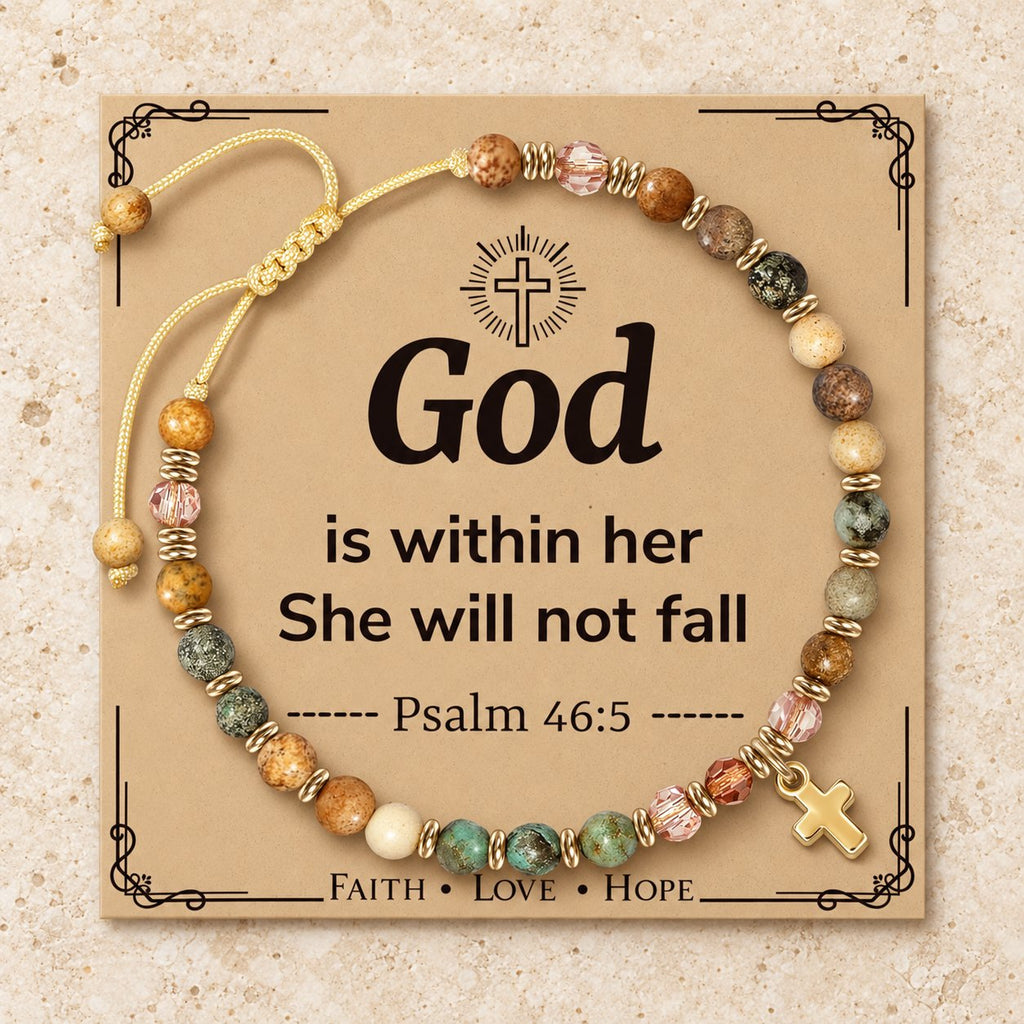 Natural Stone & Cross Bracelet with Bible Card Series