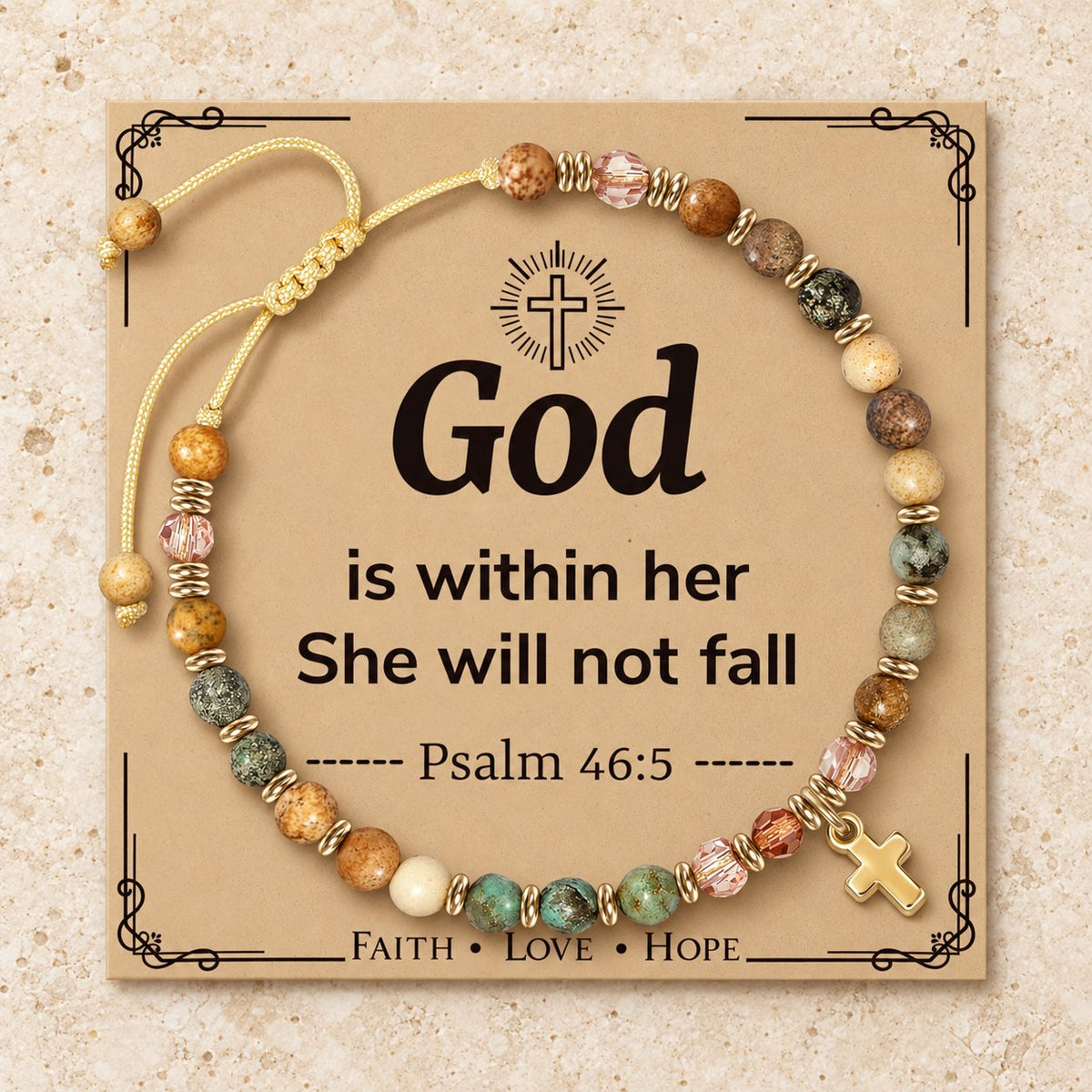 Natural Stone & Cross Bracelet with Bible Card Series