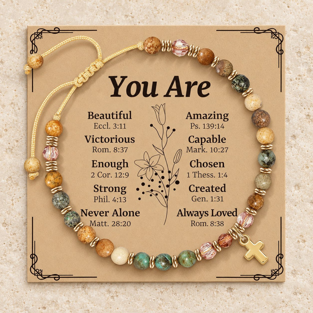Natural Stone & Cross Bracelet with Bible Card Series