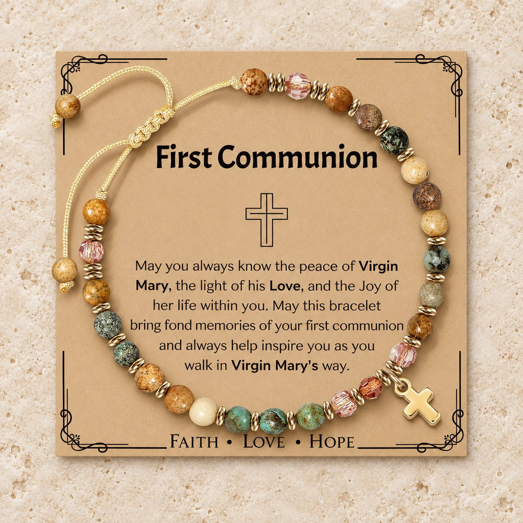 Natural Stone & Cross Bracelet with Bible Card Series
