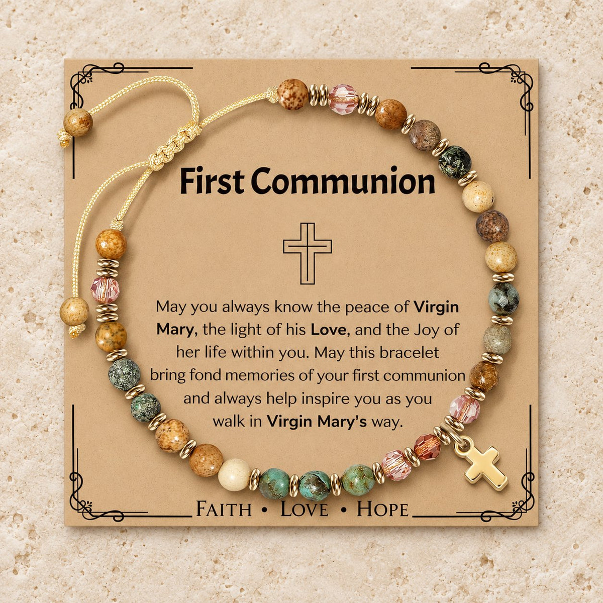 Natural Stone & Cross Bracelet with Bible Card Series