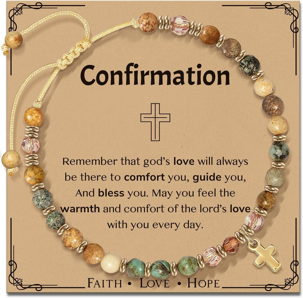 Pulsera de Piedra Natural y Cruz con Serie de Tarjetas Bíblicas: Devoción para Momentos Especiales
