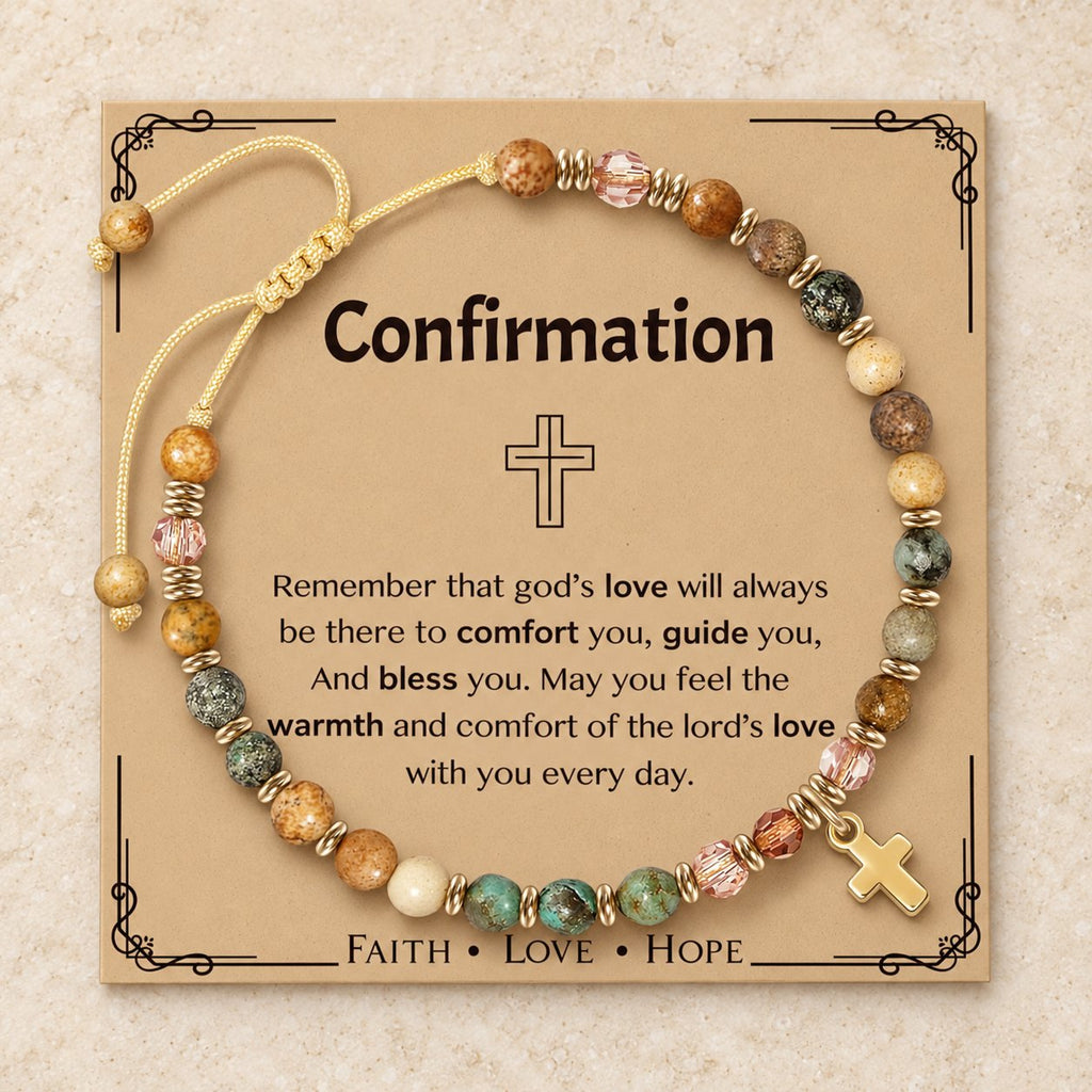 Natural Stone & Cross Bracelet with Bible Card Series