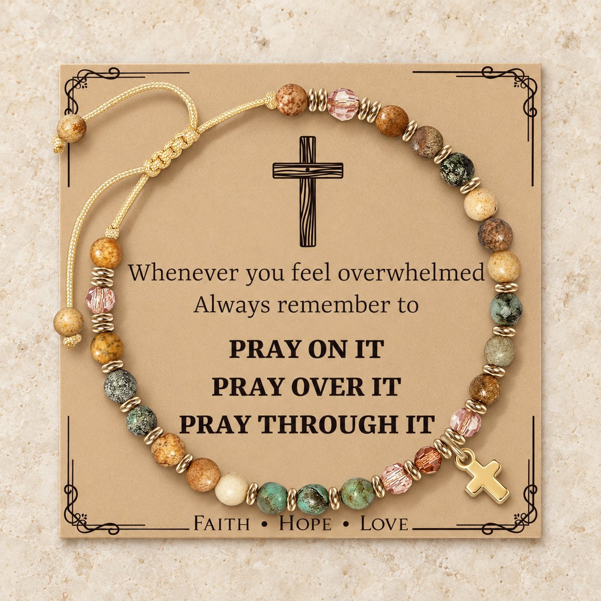 Natural Stone & Cross Bracelet with Bible Card Series